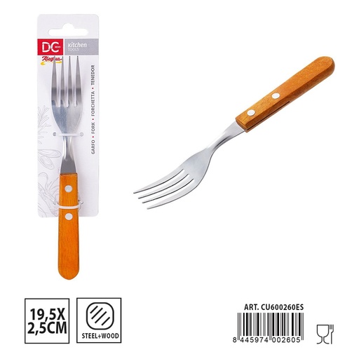 [A001611] Tenedor con mango de madera 19.5x2.5 cm - Utensilios de mesa