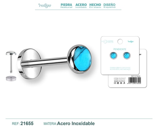 [21655] Pendiente de acero color plateado con cierre de rosca - Joyería práctica y moderna