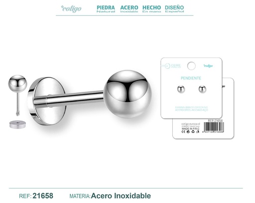 [21658] Pendiente de acero color plateado con cierre de rosca - Joyería práctica y moderna