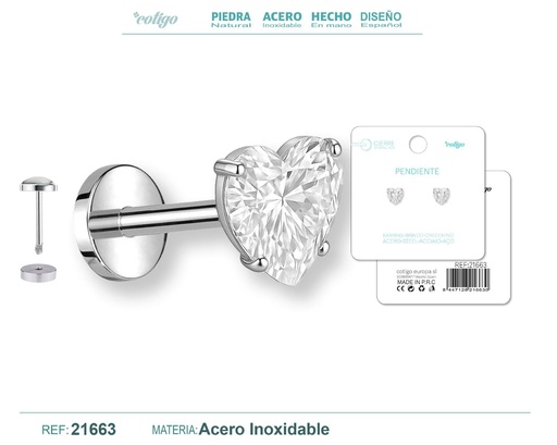[21663] Pendiente de acero color plateado con cierre de rosca - Joyería práctica y moderna