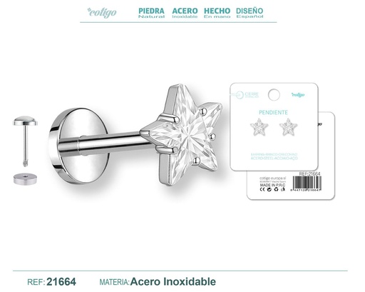[21664] Pendiente de acero color plateado con cierre de rosca - Joyería práctica y moderna