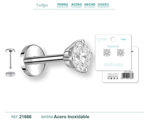 [21666] Pendiente de acero color plateado con cierre de rosca - Joyería práctica y moderna