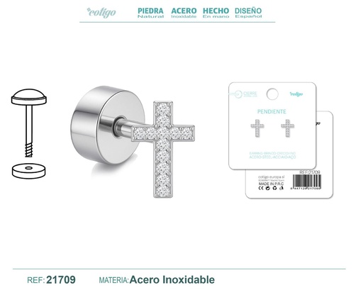 [21709] Pendiente de acero color plateado con cierre de rosca - Joyería moderna y contemporánea