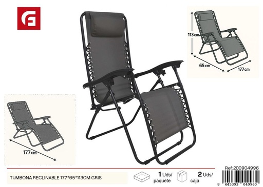 [200904996] Tumbona reclinable gris 177x65x113 cm - Muebles de exterior para verano
