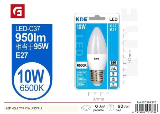 [170392376] Bombilla LED Vela C37 10W luz fría - Iluminación y bombillas