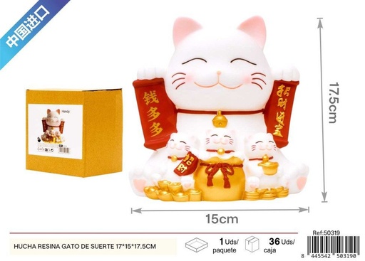 [50319] Hucha de resina gato de la suerte 17x15x17.5cm - Ahorra y adorna tu espacio