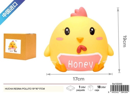 [50410] Hucha de resina pollito 19x16x17cm - Elemento adorable para el ahorro