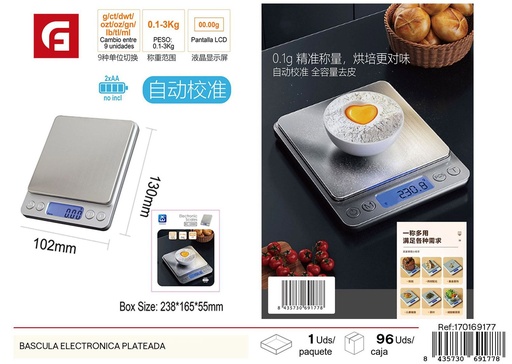 [170169177] Báscula electrónica plateada - Herramienta precisa para medir alimentos
