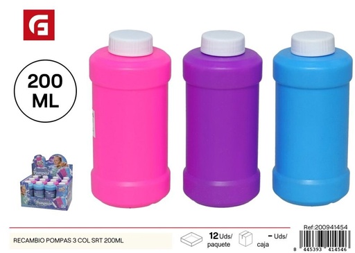 [200941454] Recambio para pompas de jabón surtido 3 colores 200 ml - Juguetes de burbujas