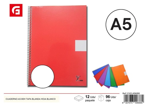 [150149688] Cuaderno A5 80 hojas con tapa blanda - Material escolar y cuadernos