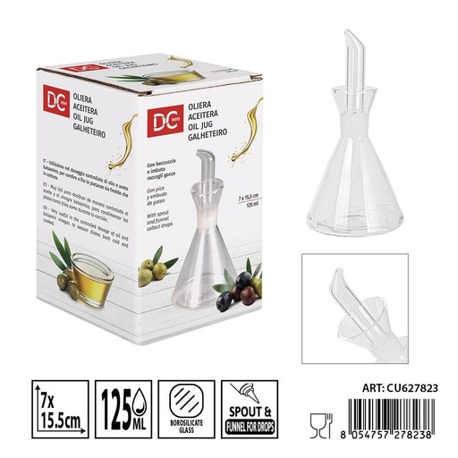 [0236230] Aceitera antigoteo de vidrio 7x15.5 cm 125ML - Ideal para encurtidos y salsas