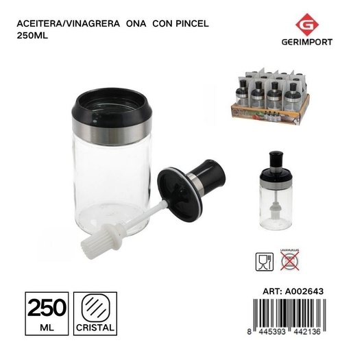 [A002643] Aceitera/vinagrera Ona con pincel 250ML - Útil para cocinar y aderezar