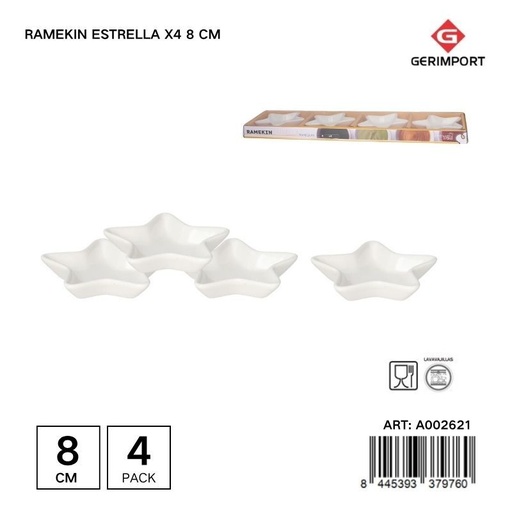 [A002621] Plato pequeño en forma de estrella Ramekin x4 8 cm - Utensilios de cocina y recipientes para aperitivos