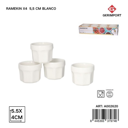 [A002620] Plato pequeño Ramekin x4 5.5 cm blanco - Utensilios de cocina y recipientes para aperitivos