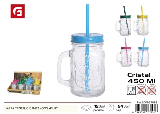 [200937992] Jarra de cristal con cañita 450 ml surtido 4 unidades - Utensilios de cocina y vidrio