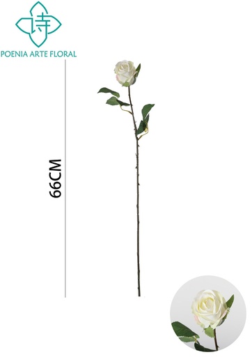 [631147白] Rama de rosa artificial - Rosa con una cabeza de 66 cm