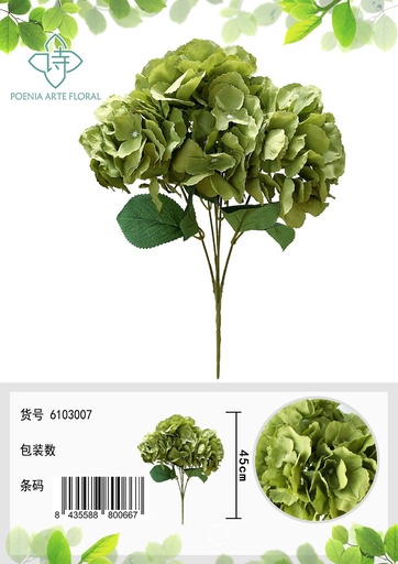 [6103007淡绿色] Ramo de flores de 5 cabezas - Decoración floral de hortensias