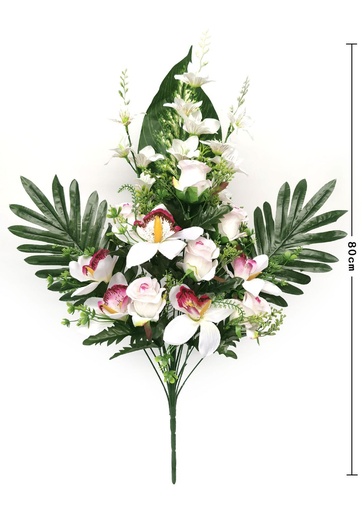 [6101094白粉] Ramo de orquídea con copas 14 cabezas - Ramos para decoración