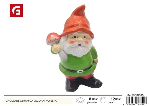 [190313851] Gnomo de cerámica decorativo con seta - Decoraciones para el jardín