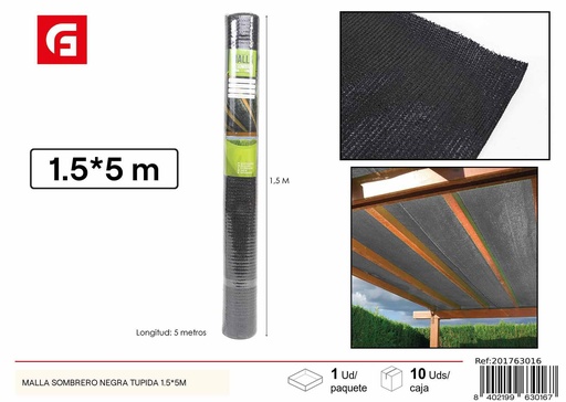 [201763016] Malla sombrero negra tupida 1.5x5 m - Ideal para cubrir áreas exteriores