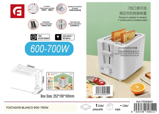 [170169811]  tostador blanco 600-700W - Electrodomésticos y tostadoras de pan