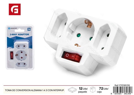 [171036135] Toma de conversión alemana 1 a 3 con interruptor - Accesorios eléctricos para enchufes