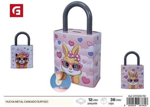 [201926781] Hucha metálica con candado surtido - Ahorro y decoración