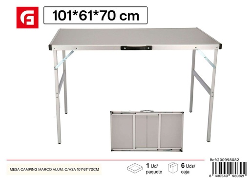[200998082] Mesa de camping plegable con marco de aluminio y asa 101x61x70 cm - Muebles y decoraciones