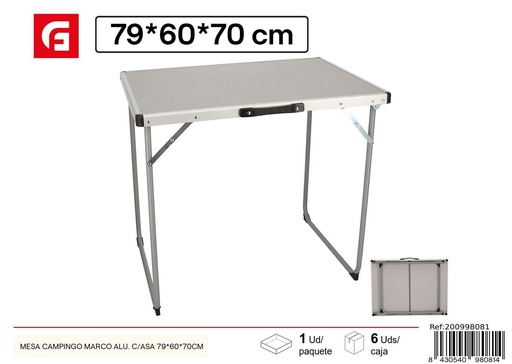 [200998081] Mesa de camping plegable con marco de aluminio y asa 79x60x70 cm - Muebles y decoraciones