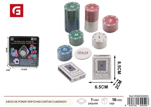 [204630250] Juego de poker 100 fichas/cartas cuadrado - Juguetes de cartas