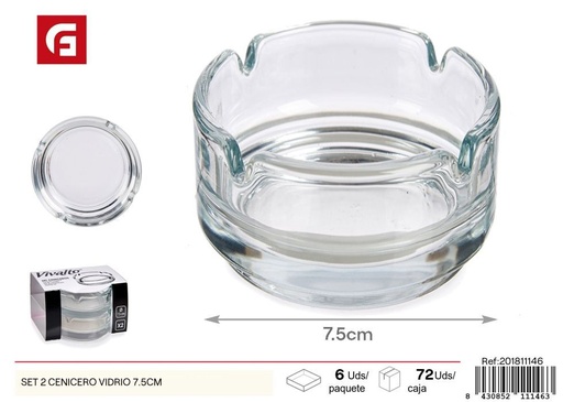 [201811146] Set de 2 ceniceros de vidrio 7.5 cm - Artículos para fumadores elegantes