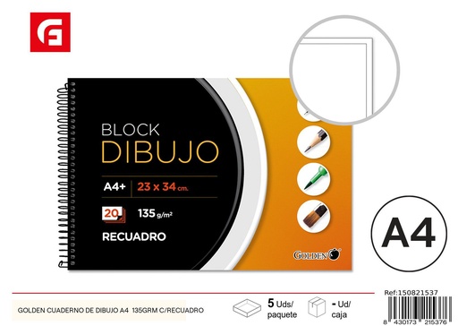 [150821537] Cuaderno de dibujo A4+ 135 g con marco - Material escolar de arte