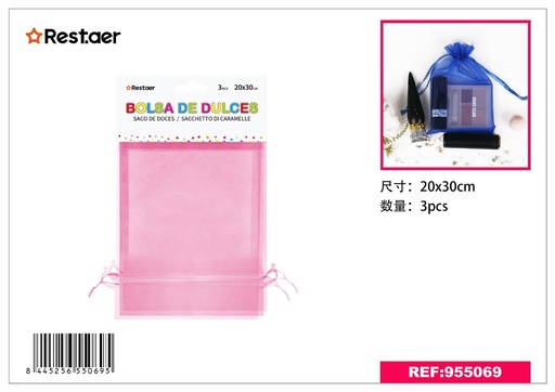 [955069] Bolsita multiusos rosa 20x30 cm 3 piezas - Embalaje y decoración