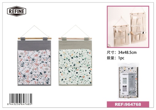 [964768] Organizador colgante de algodón y lino 3 bolsillos 30*66 cm - Almacenamiento para el hogar