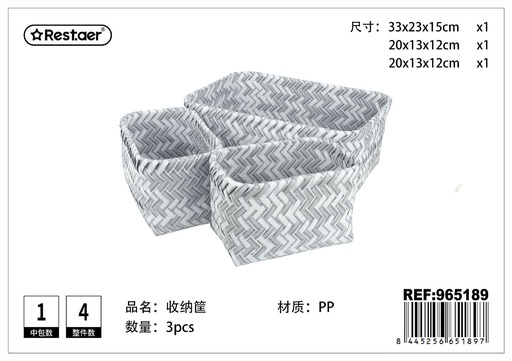 [965189] Cesta de almacenamiento rectangular tejido (set de 3) - Artículos de hogar