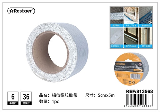 [813568] Cinta impermeable de caucho y papel de aluminio 50 mm x 5 m - Artículos de ferretería