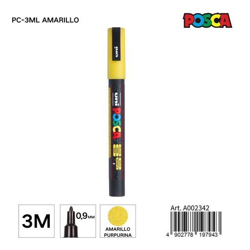 [A002342] Marcador POSCA 0,9 mm color amarillo - Papelería y marcadores