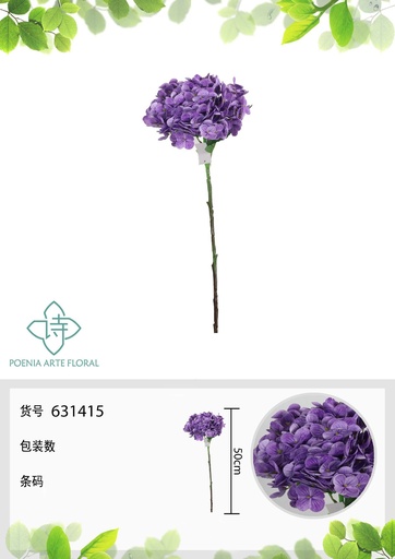 [631415-3LILA] Ramo de flores artificiales - Hortensia de tela de 50 cm - Decoración floral