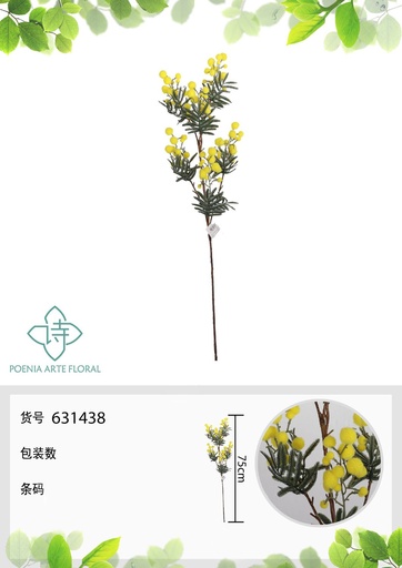 [631438] Arreglo floral artificial de 75 cm - Vara de mimosa - Novedades en decoraciones
