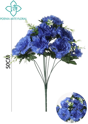 [6101104蓝色] Arreglo floral artificial de 9 cabezas - Clavel - Ramos de flores