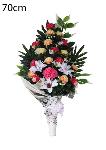 [5101081-A21粉白] Arreglo floral artificial en maceta grande - Decoración floral para tumbas