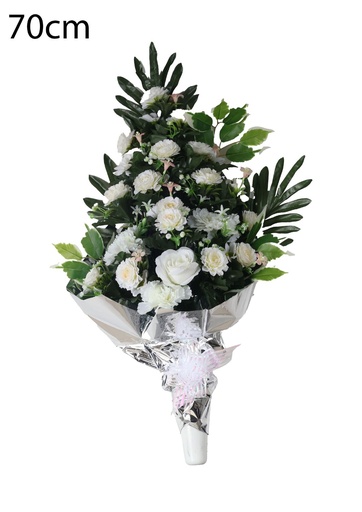 [5101081-A21白] Arreglo floral artificial en maceta grande - Decoración floral para tumbas