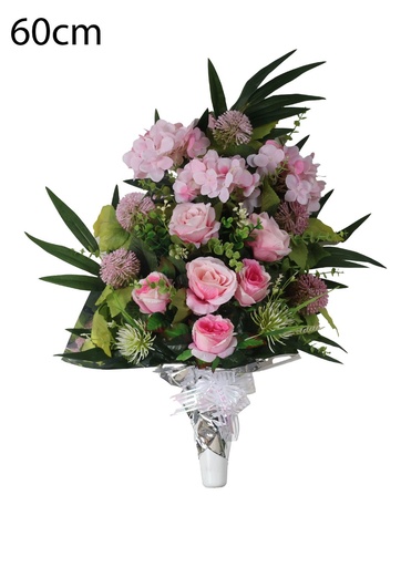 [5101094-D1粉] Arreglo floral artificial nuevo en maceta - Decoración floral para tumbas