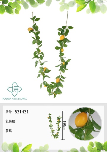 [631431] Vara decorativa de vid de limón de 180 cm - Adornos para pared