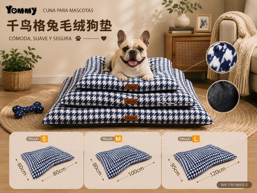 [YM8669-2] Colchoneta de mascota con tejido de cuadros en azul - Accesorios de mascotas 