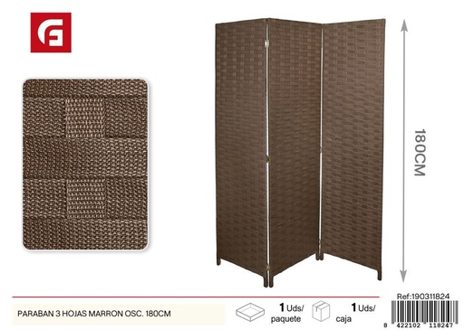 [190311824] Parabán 3 hojas marrón oscuro 180 cm - Decoración y separación de espacios