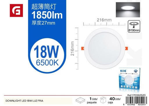 [170392520] Downlight LED 18W luz fría - Iluminación y plafones