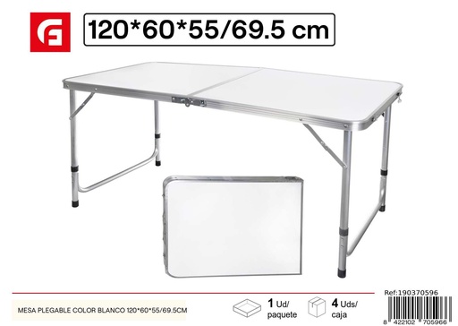 [190370596] Mesa plegable color blanco 120x60x55/69.5 cm - Mueble versátil para verano