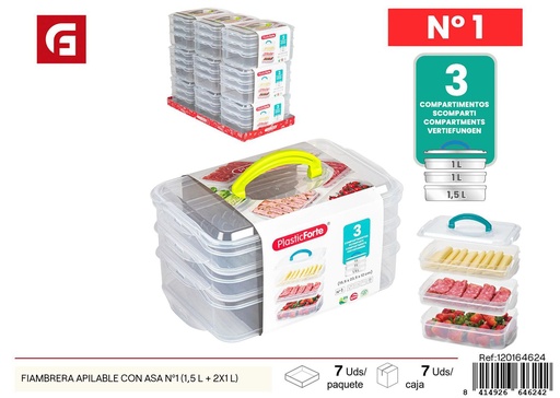 [A002762] Fiambrea apilable con asa Nº1 (1.5L + 2x1L) - Utensilios de cocina y almacenamiento