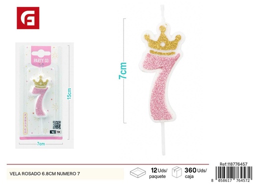 [118776457] Vela rosa 6.8 cm número 7 - Artículos de fiesta y velas de cumpleaños